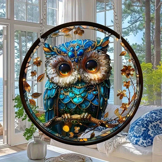 Colorful Owl Glass Window Pendant Decor Gift - Fesara