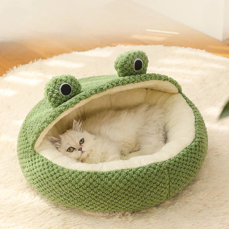 Cozy Pet Hideaway Plush Frog Cave Bed
