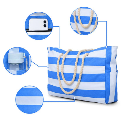 Colorful Stripe Folding Beach Tote Bag with Zipper