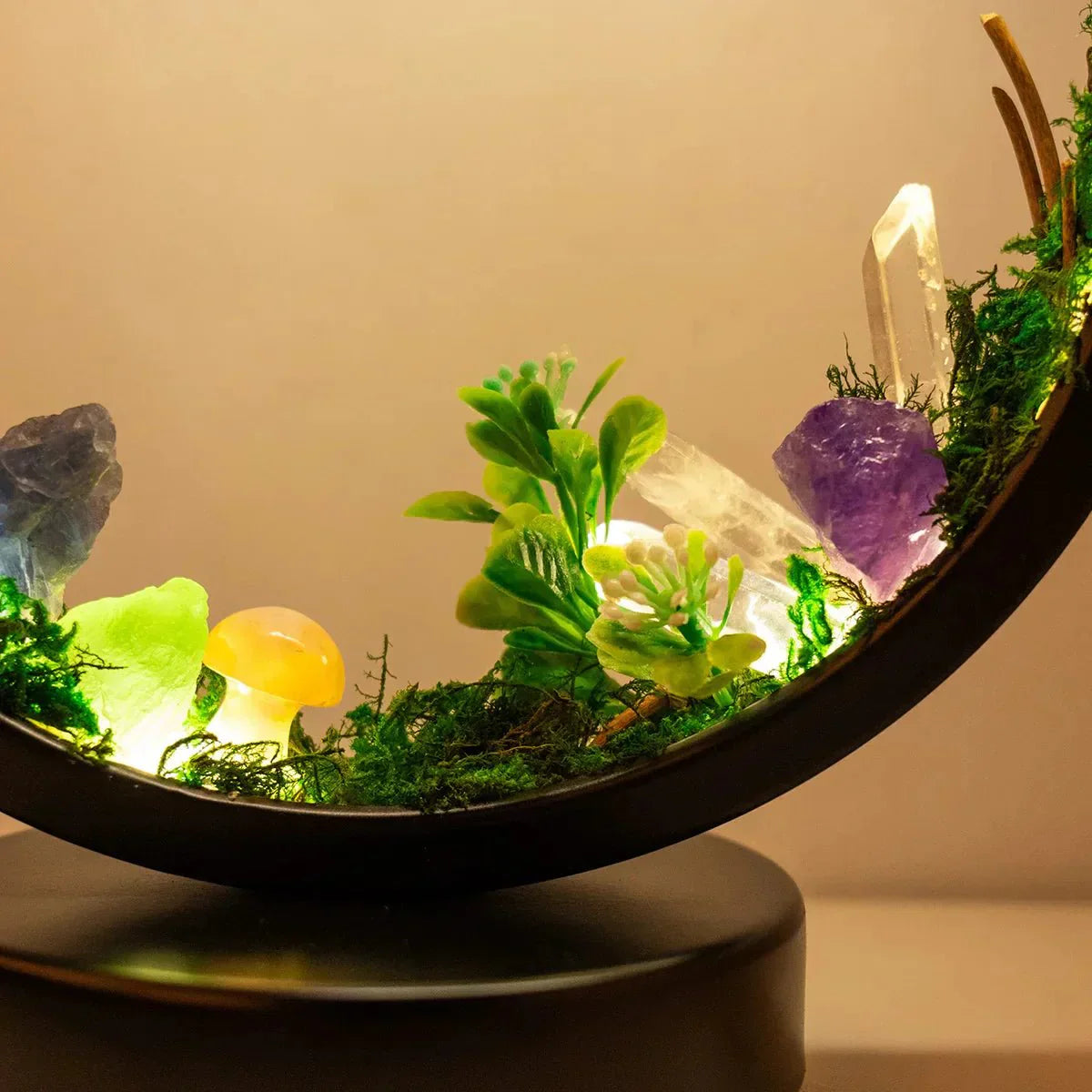 Stylish Night Lamp - Round Green Crystal Accent