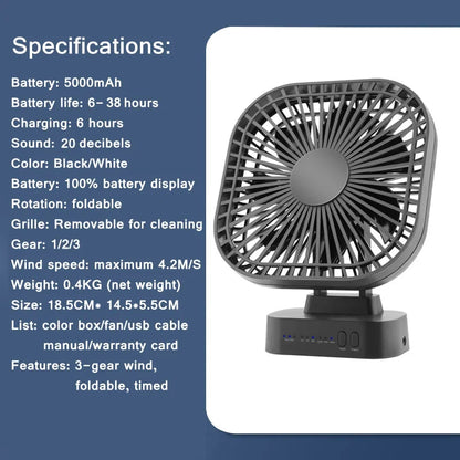 Portable Rechargeable Mini USB Desk Fan