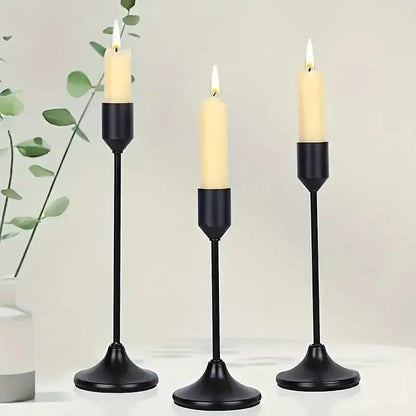 Modern Black Metal Candle Holders Set of 3 - Fesara