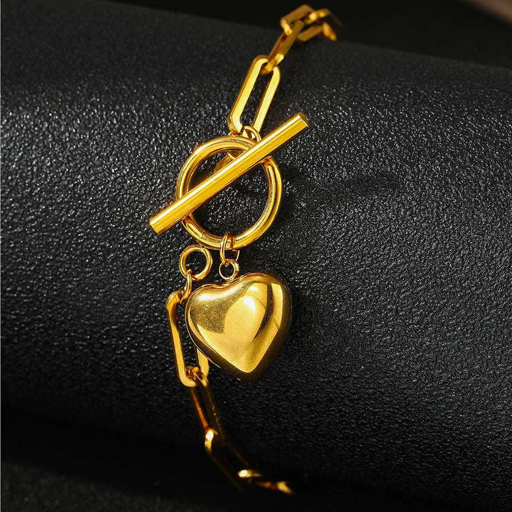 Simple Paperclip Heart Charm Bracelet