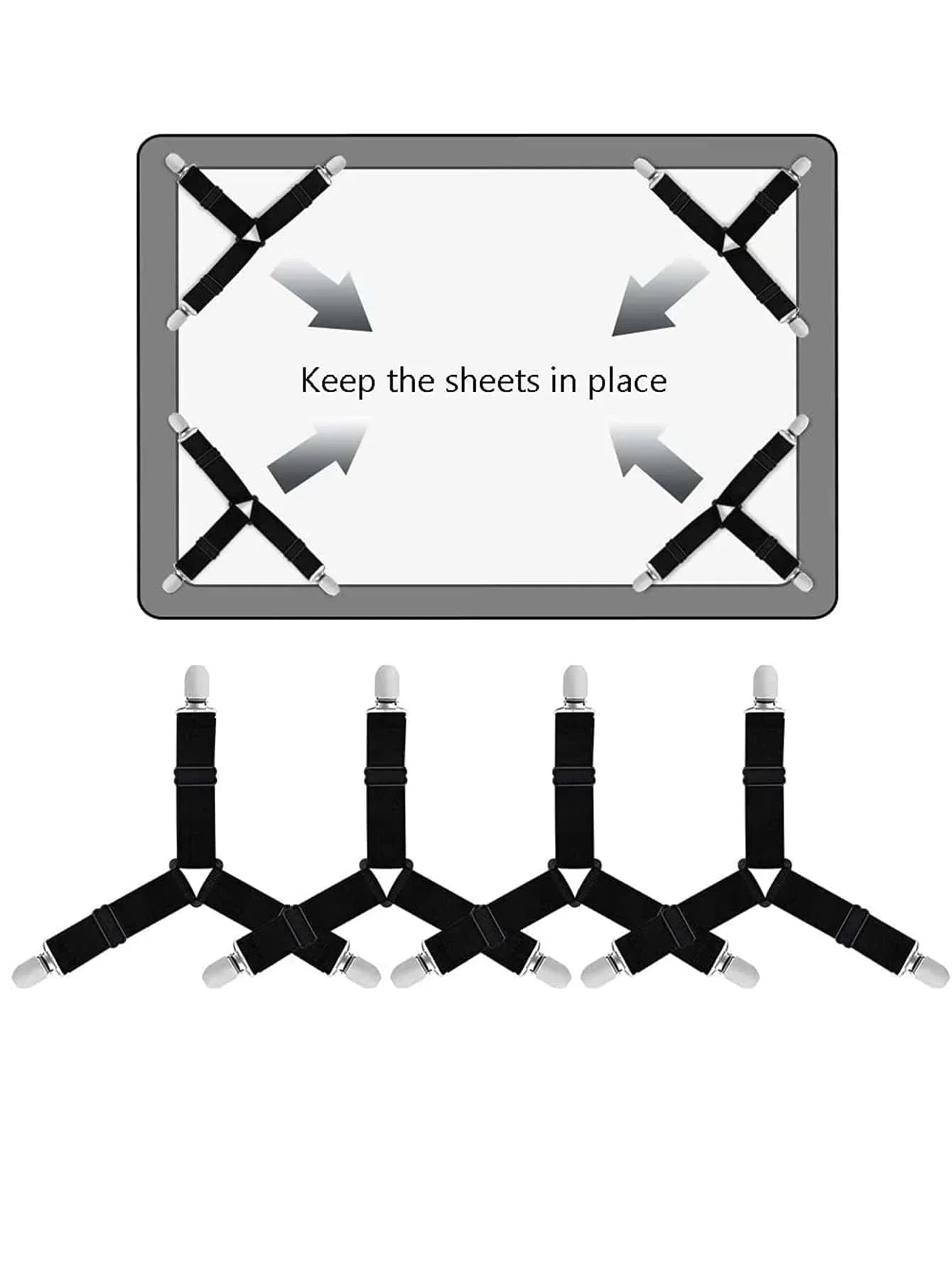 Easy Fit Bed Sheet Holders - 4 Pack Adjustable Straps