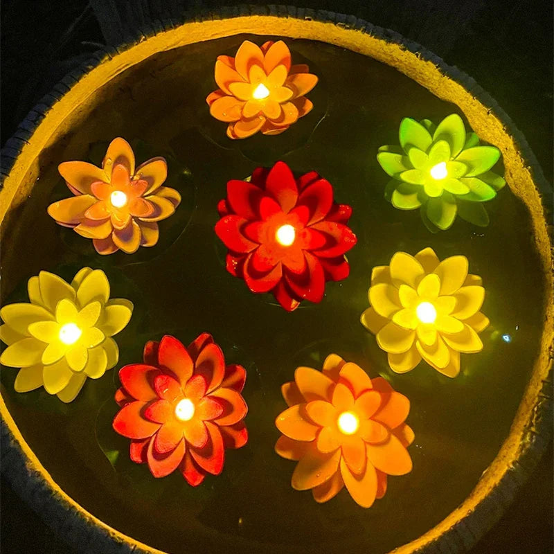 Floating Flower Pool Lamp with LED Sensor Light