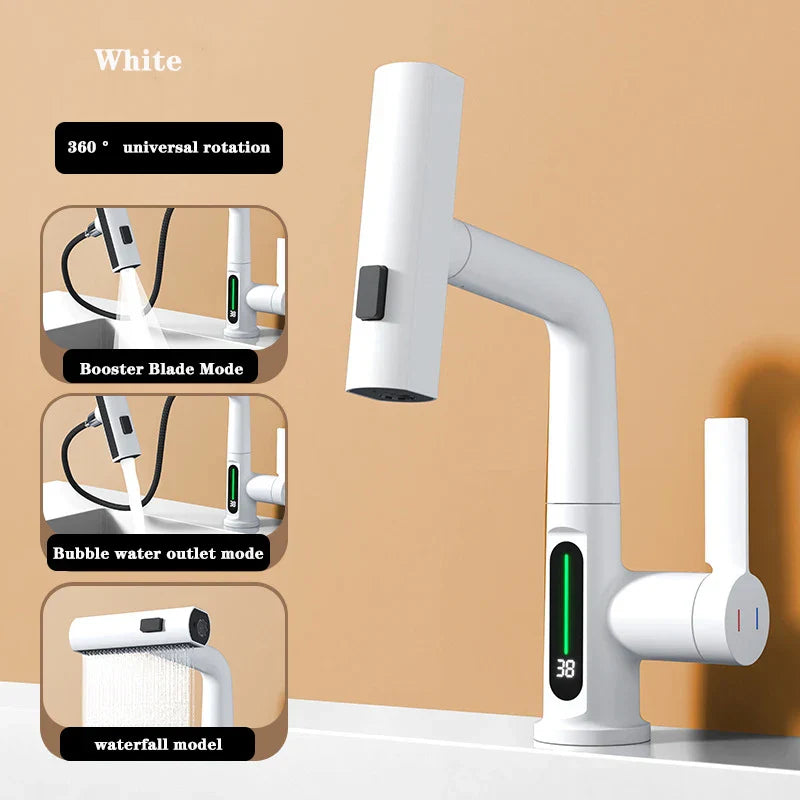 Modern Stainless Steel Faucet with LED Temp Display - Fesara