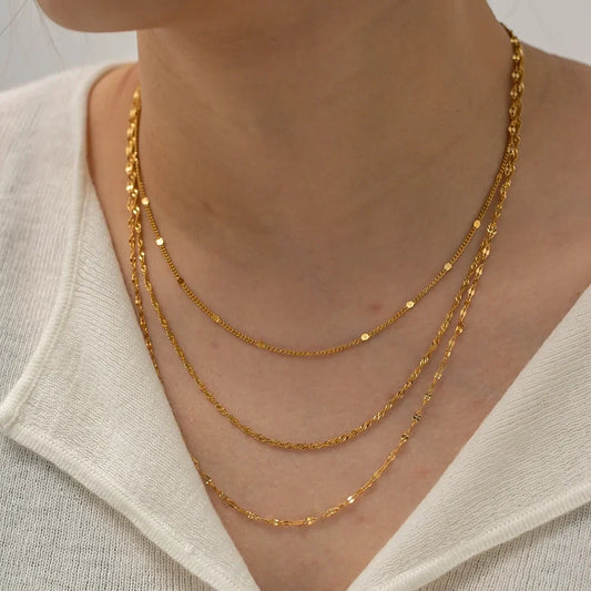 Delicate Gold 3 Layer Chain Necklace Set - Fesara