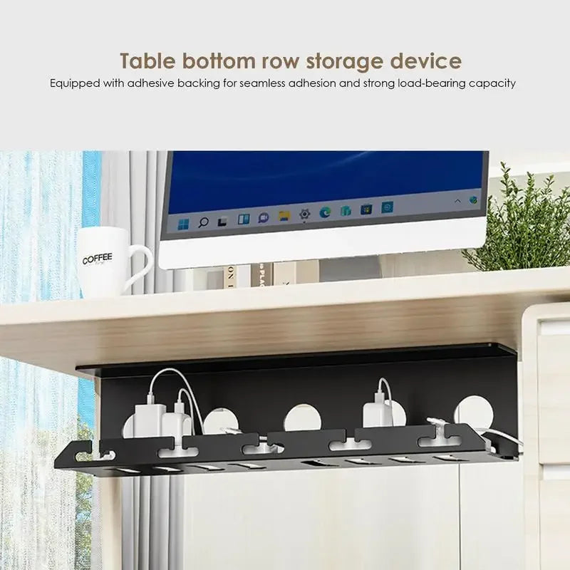 Space Saving Under Desk Cable Organizer Black Steel Tray