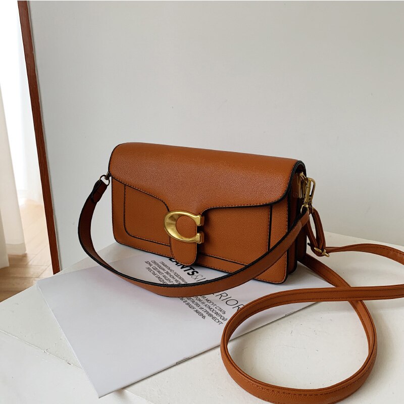 Premium Chic Faux Leather Tote Bag Gold Brown Accent