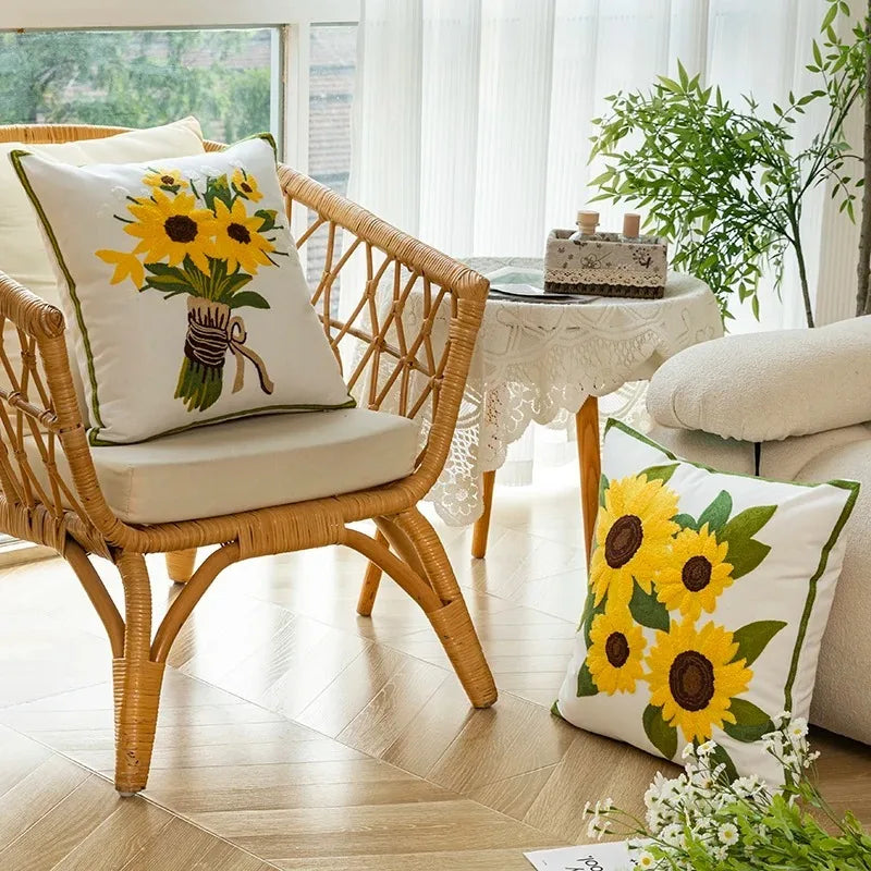 Soft Floral Cushion Pillow 18x18 Inch Sunflower Design