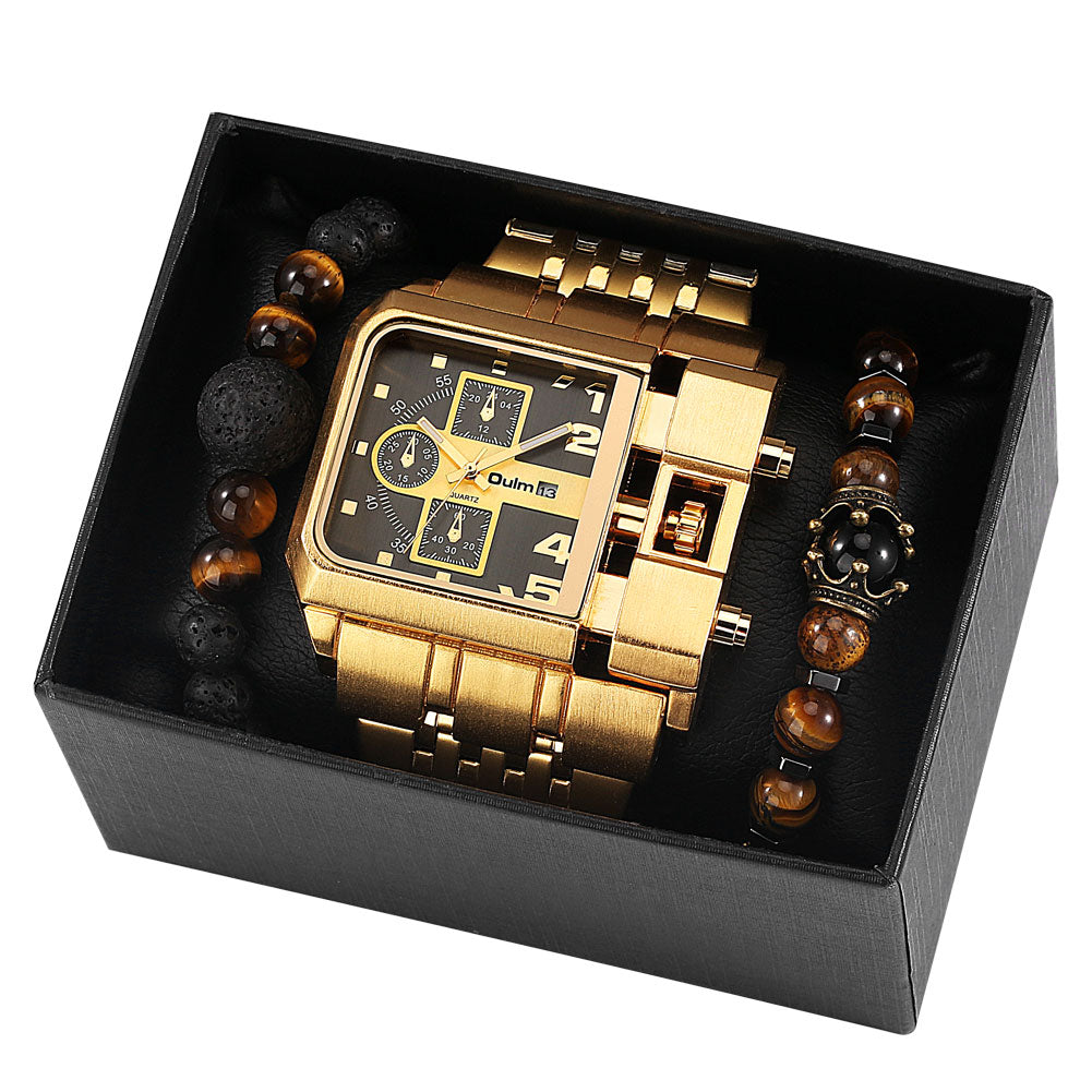 Large Face Quartz Men's Watch Executive Gift Set