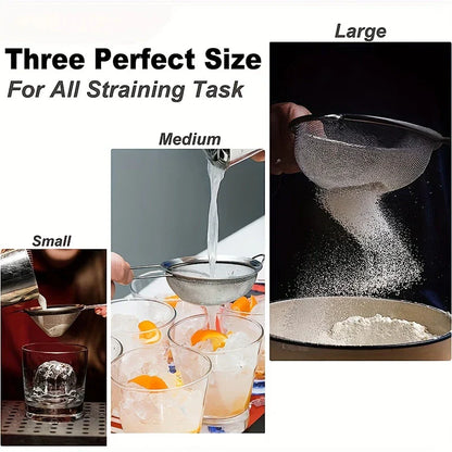 Premium 3pc Stainless Steel Mesh Kitchen Strainer Set