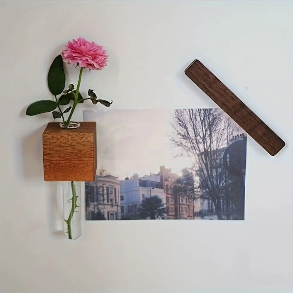Natural Wood Floral Tube Vase