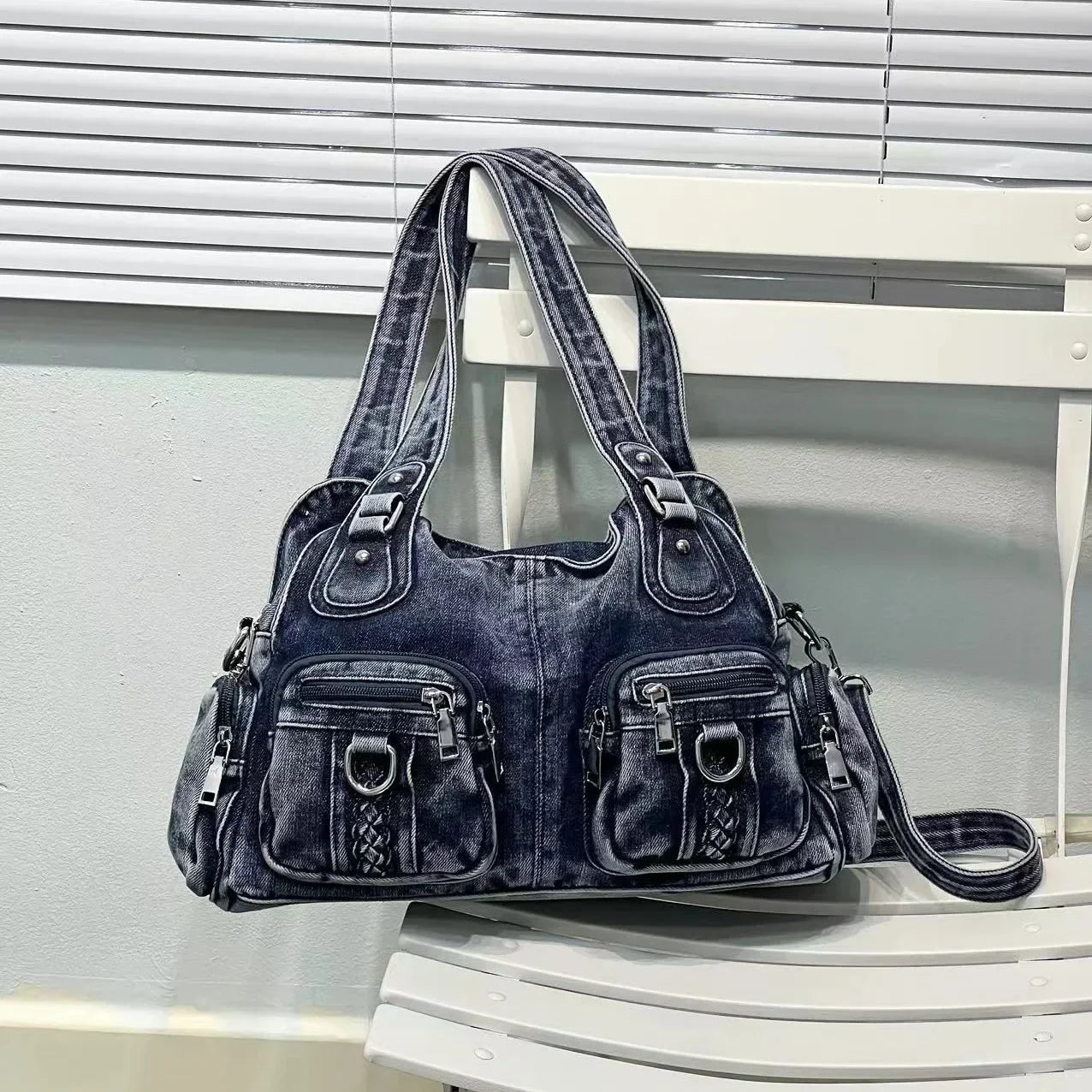 Classic Distressed Denim Cross Body Bag