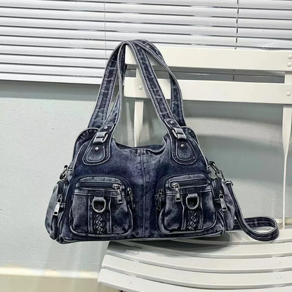 Classic Distressed Denim Cross Body Bag