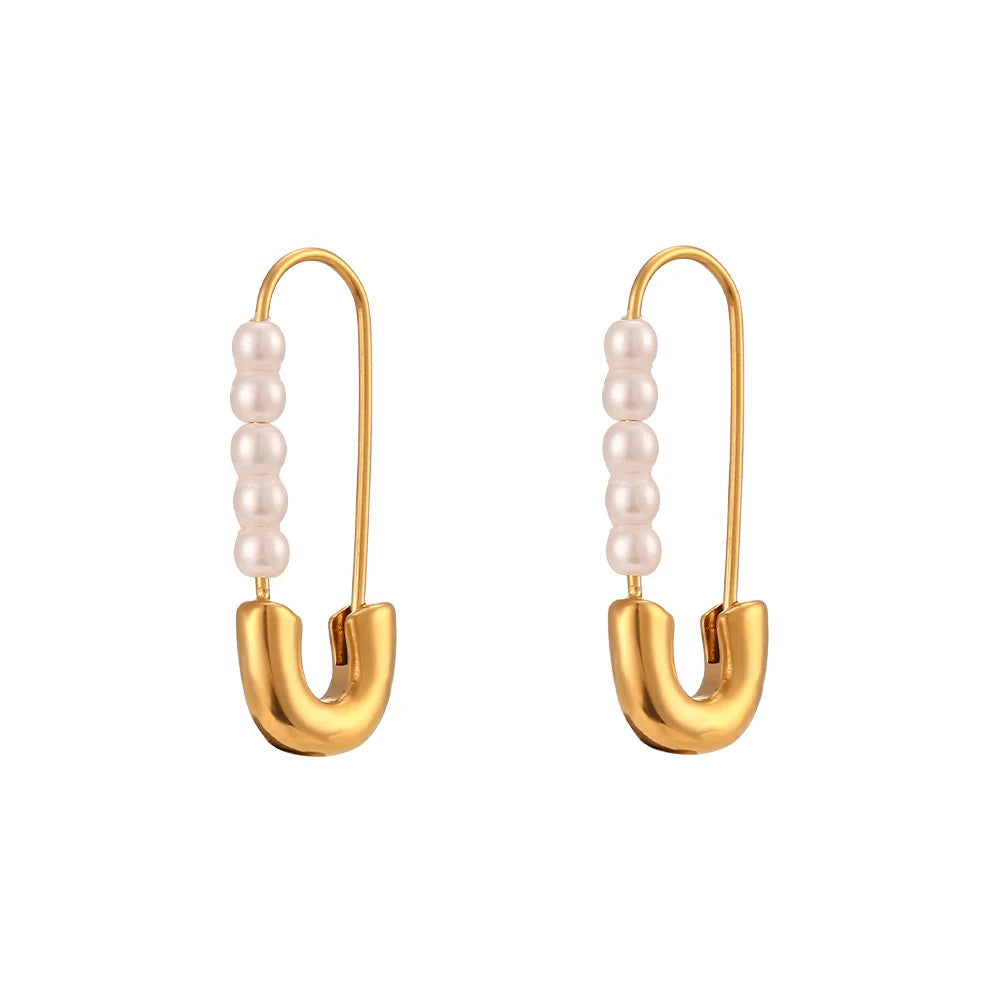 Luxurious Pearl Drop Safety Pin Earrings