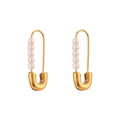 Luxurious Pearl Drop Safety Pin Earrings