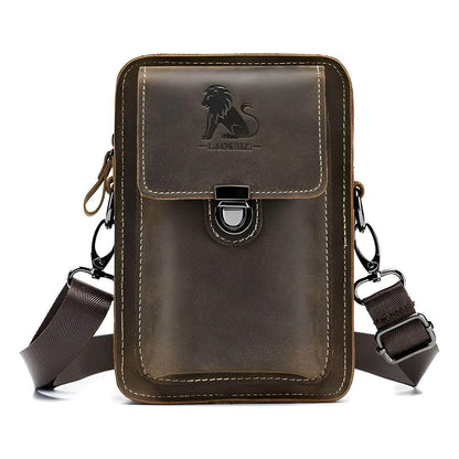 Practical Men's Leather Belt Bag with Adjustable Strap
