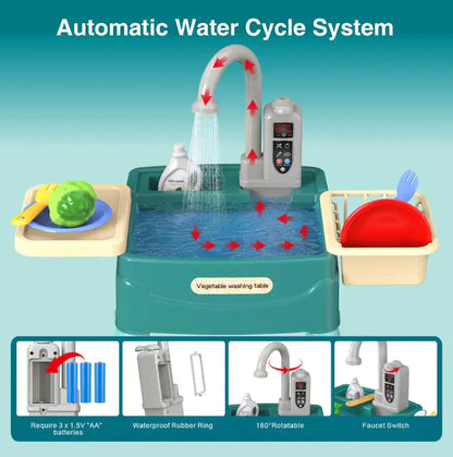 Kids Play Kitchen with Interactive Water Faucet