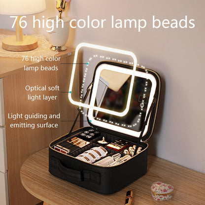 Compact Travel Cosmetic Box with LED Light & Mirror