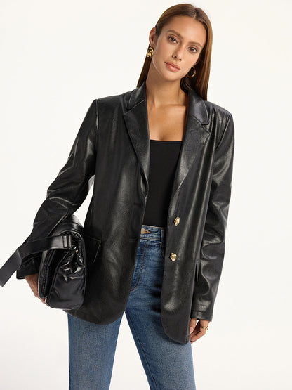 Edgy Snake Pattern Faux Leather Jacket - Fesara