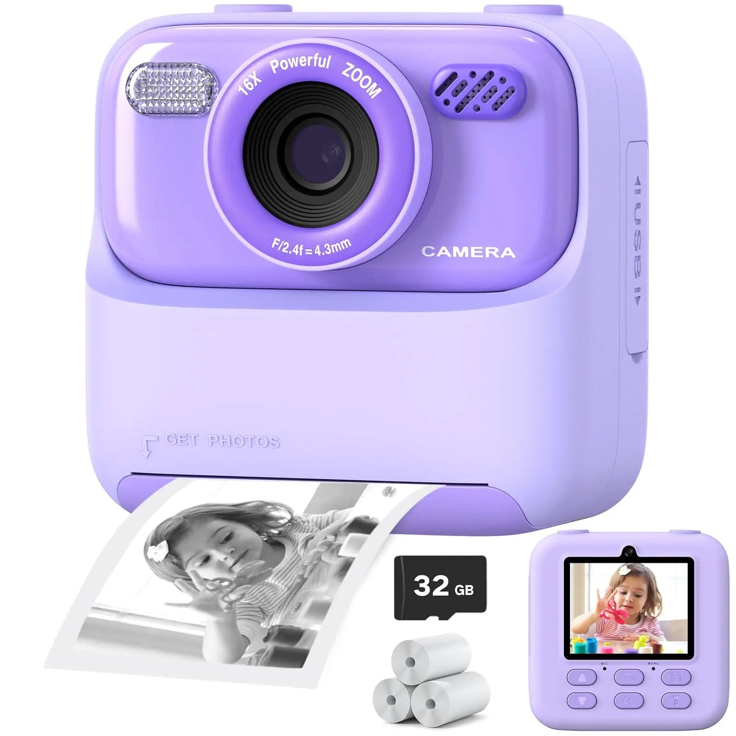 Fun Kids Instant Camera with HD Selfies and 32GB Memory - Fesara