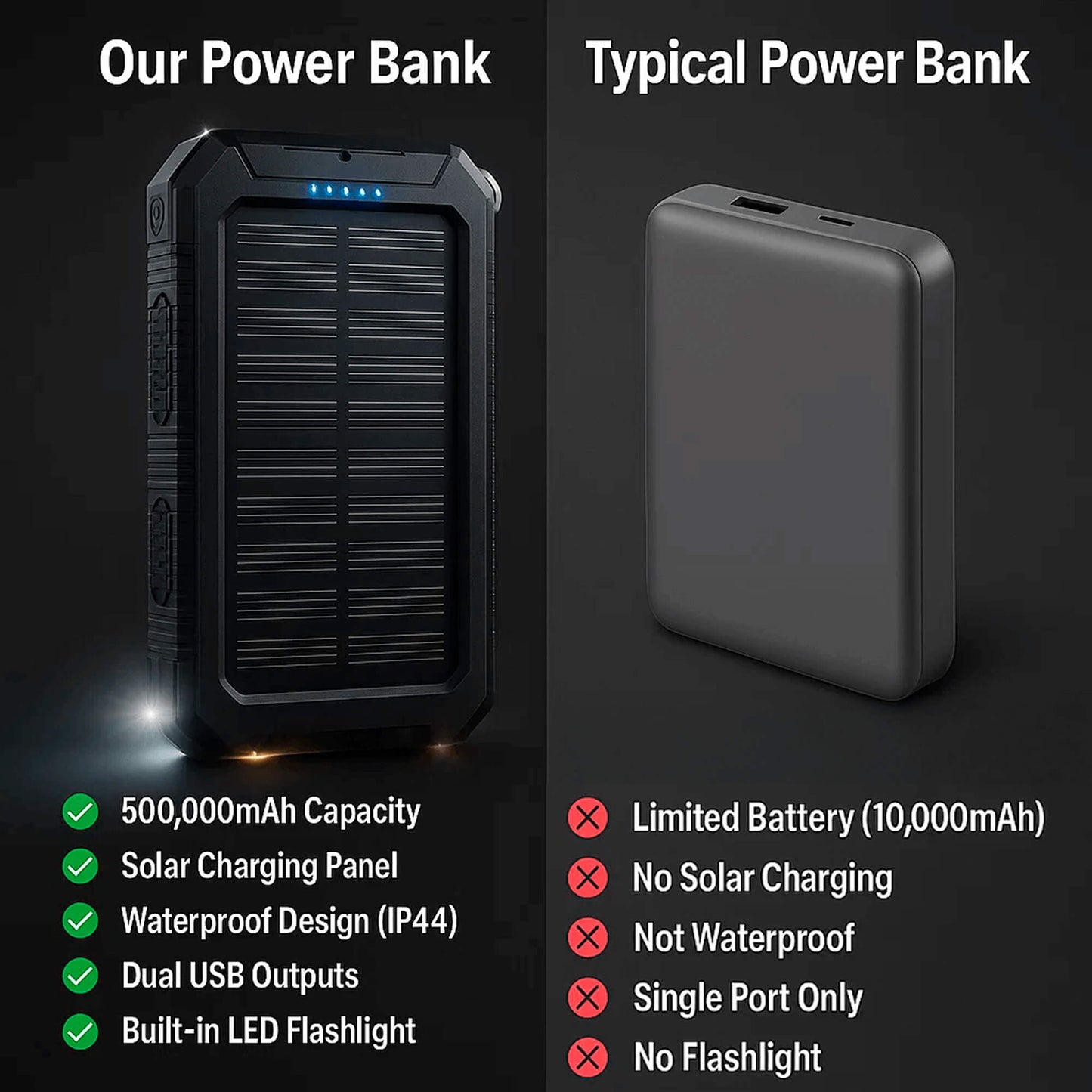 Compact Solar Battery Pack Dual USB 20000mAh Charger