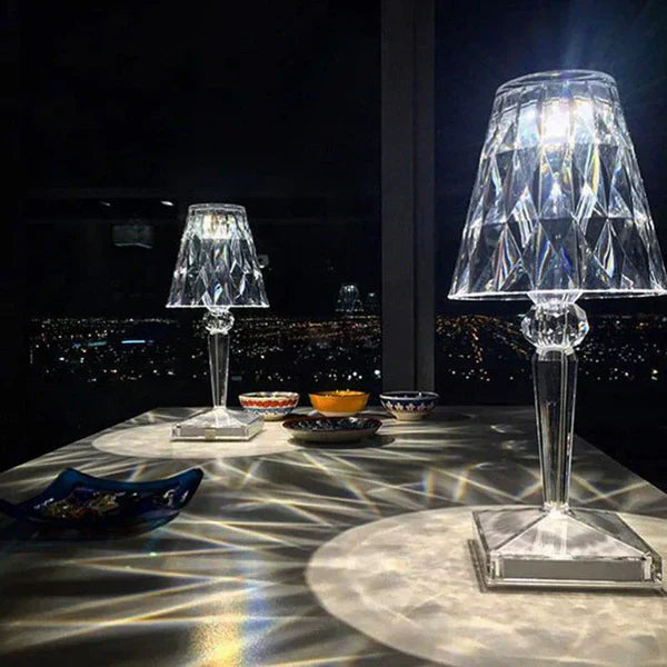 Luxurious Glass Table Lamp with Dimmer and USB Recharge