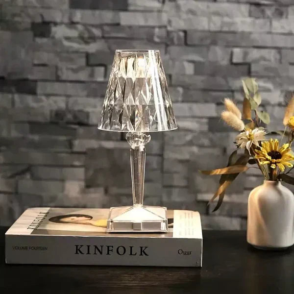Luxurious Glass Table Lamp with Dimmer and USB Recharge
