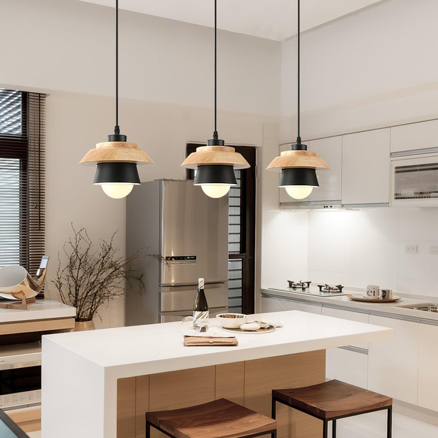 Rustic Wood Ceiling Light - Modern Scandinavian Lamp