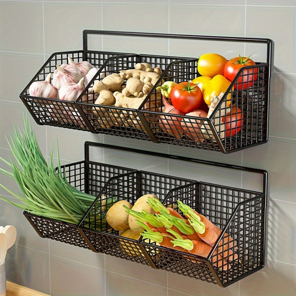 Space-Saving Wall-Mounted Wire Kitchen Basket Organizer - Fesara