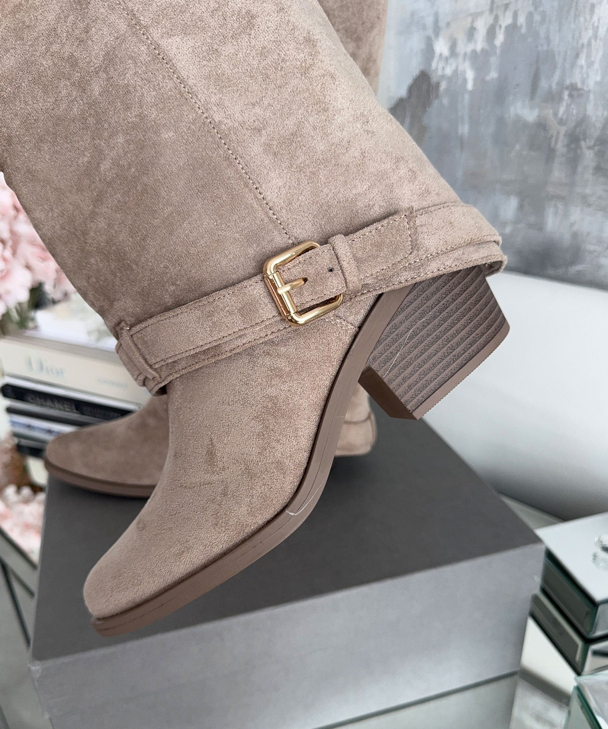 Stylish Beige Knee High Boots with Comfortable Heel Height for Everyday Wear 3