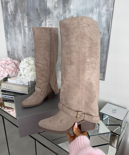 Stylish Beige Knee High Boots with Comfortable Heel Height for Everyday Wear 4