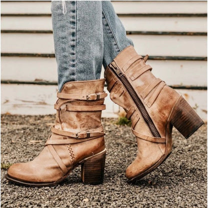 Trendy Women's Black Ankle Boots with Thick Heel and Rugged Style - Fesara