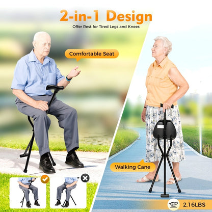 Portable Folding Cane with Built-in Seat