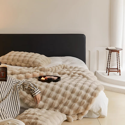 Plush Faux Fur Thick Knit Blanket Throw - Fesara