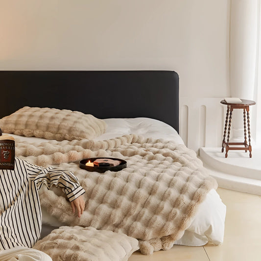 Plush Faux Fur Thick Knit Blanket Throw - Fesara