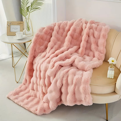 Plush Faux Fur Thick Knit Blanket Throw