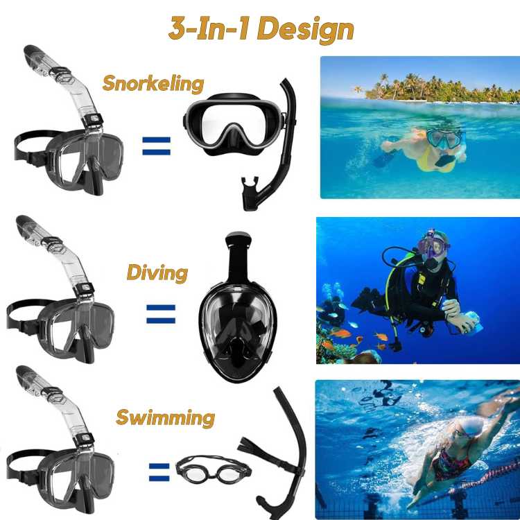 Compact Snorkel Mask with Clear Lens and Adjustable Band - Fesara
