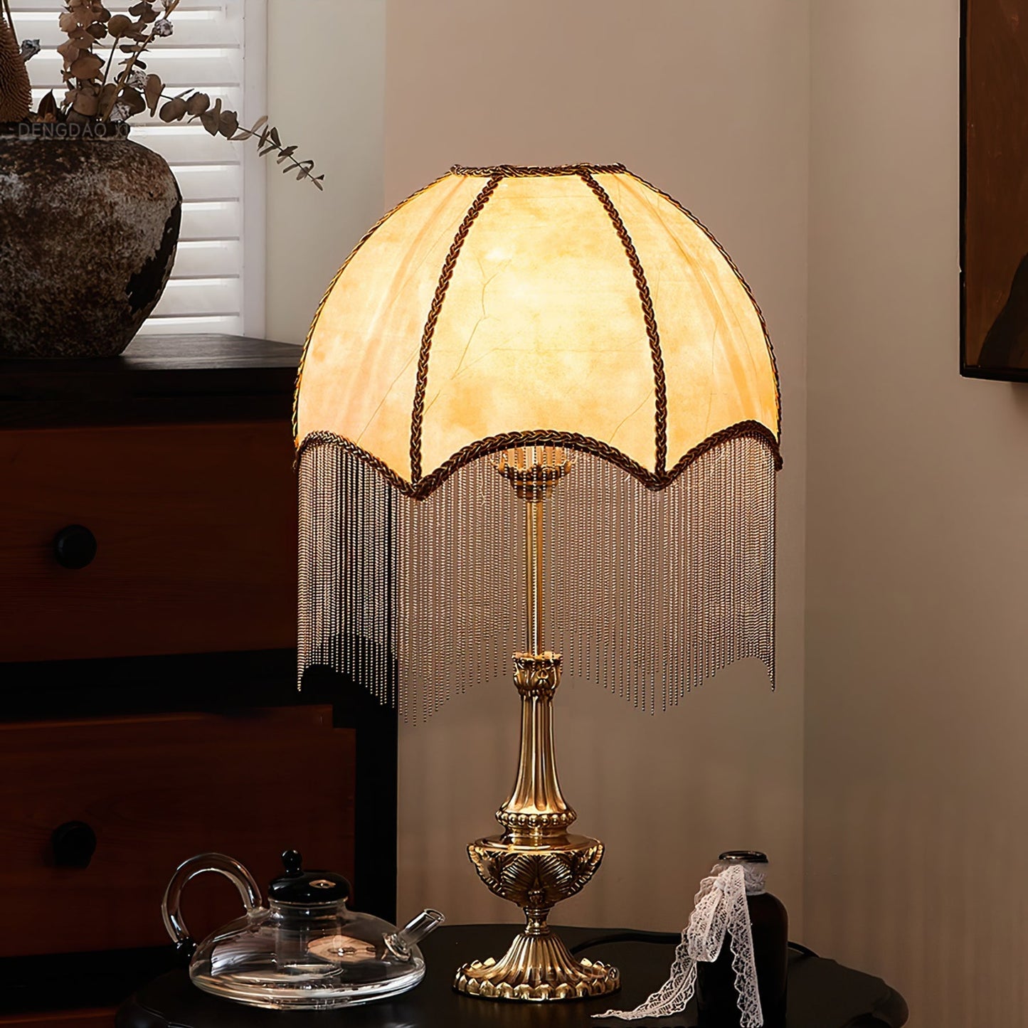 Decorative Fringe Table Lamp with Beads and Tassels