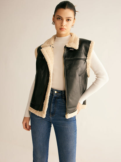 Soft Faux Leather Padded Teddy Vest - Fesara