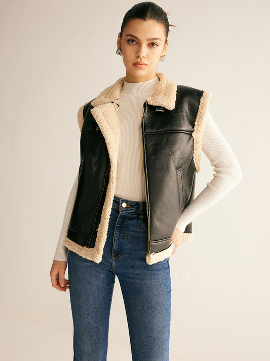 Soft Faux Leather Padded Teddy Vest - Fesara