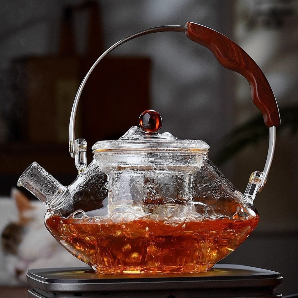 Large Glass Tea Infuser Pot with Wooden Grip
