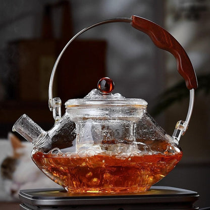 Large Glass Tea Infuser Pot with Wooden Grip