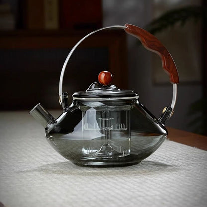 Large Glass Tea Infuser Pot with Wooden Grip