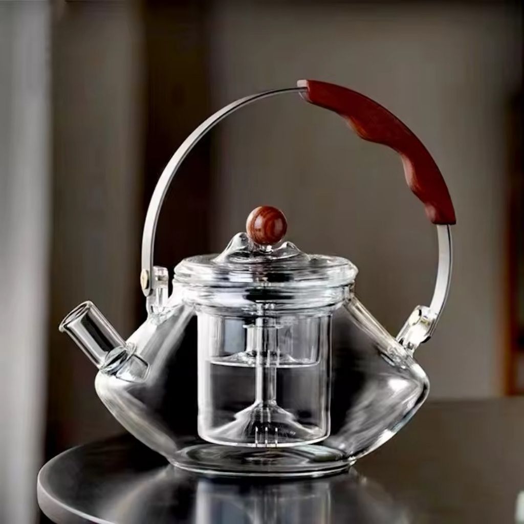 Large Glass Tea Infuser Pot with Wooden Grip