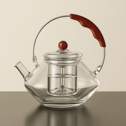 Large Glass Tea Infuser Pot with Wooden Grip