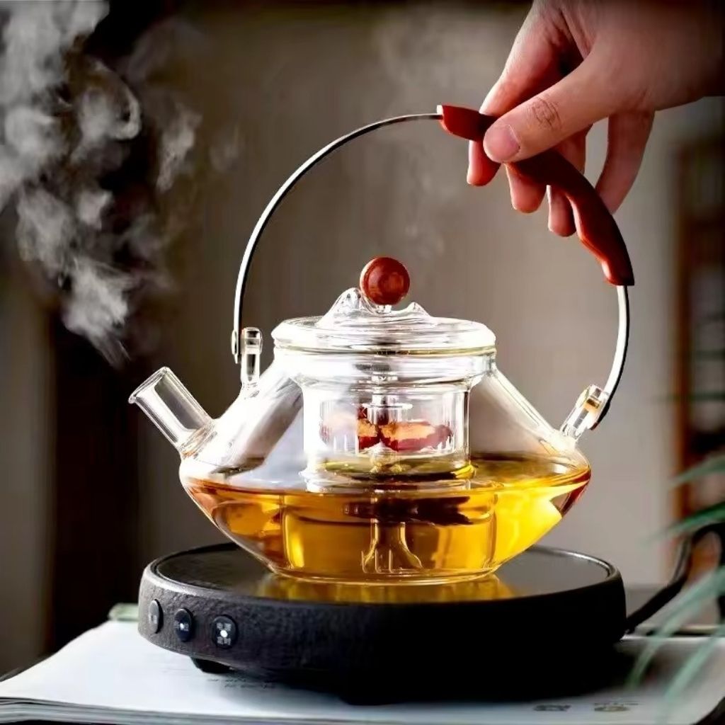 Large Glass Tea Infuser Pot with Wooden Grip