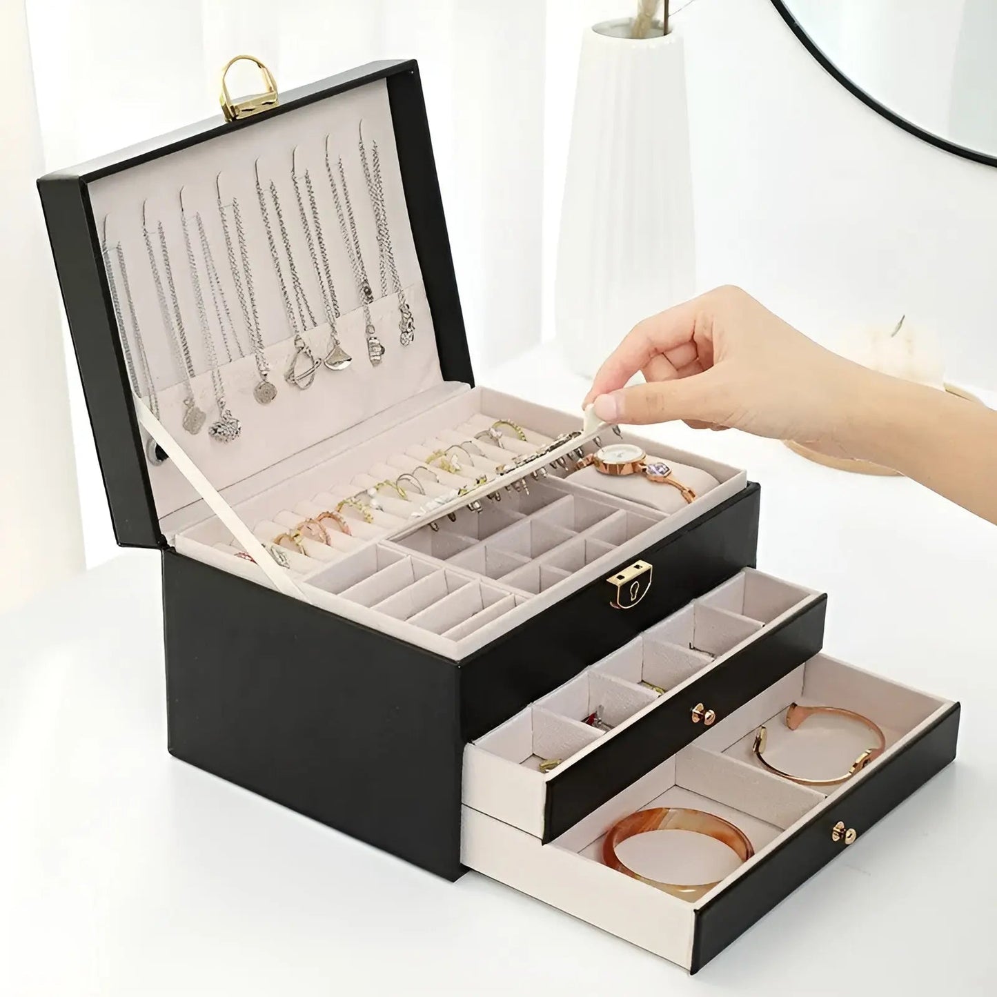 Stylish Jewellery Storage Box in High Quality Leather - Fesara