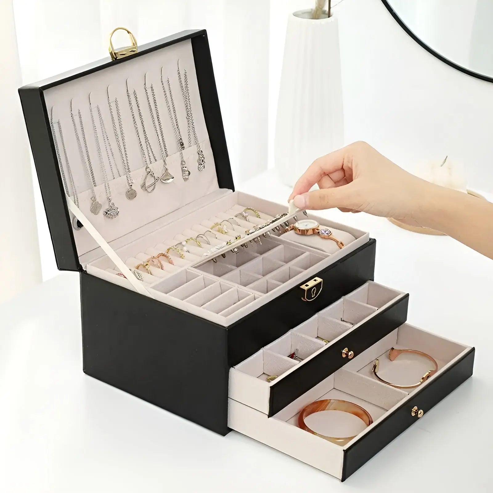 Stylish Jewellery Storage Box in High Quality Leather - Fesara